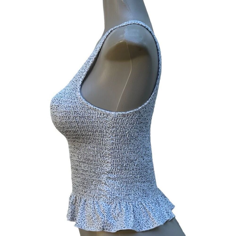 Gaze Peplum Crop Top XS White Gray Animal Print Smocked One Shoulder Ruffle Hem - Picture 5 of 9